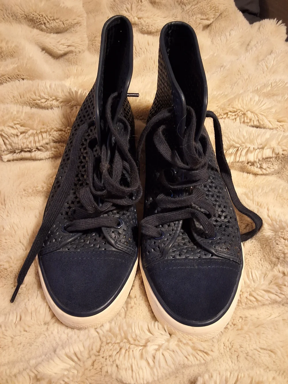 Tory Burch Navy Perforated High-Top Lace-Up Sneakers